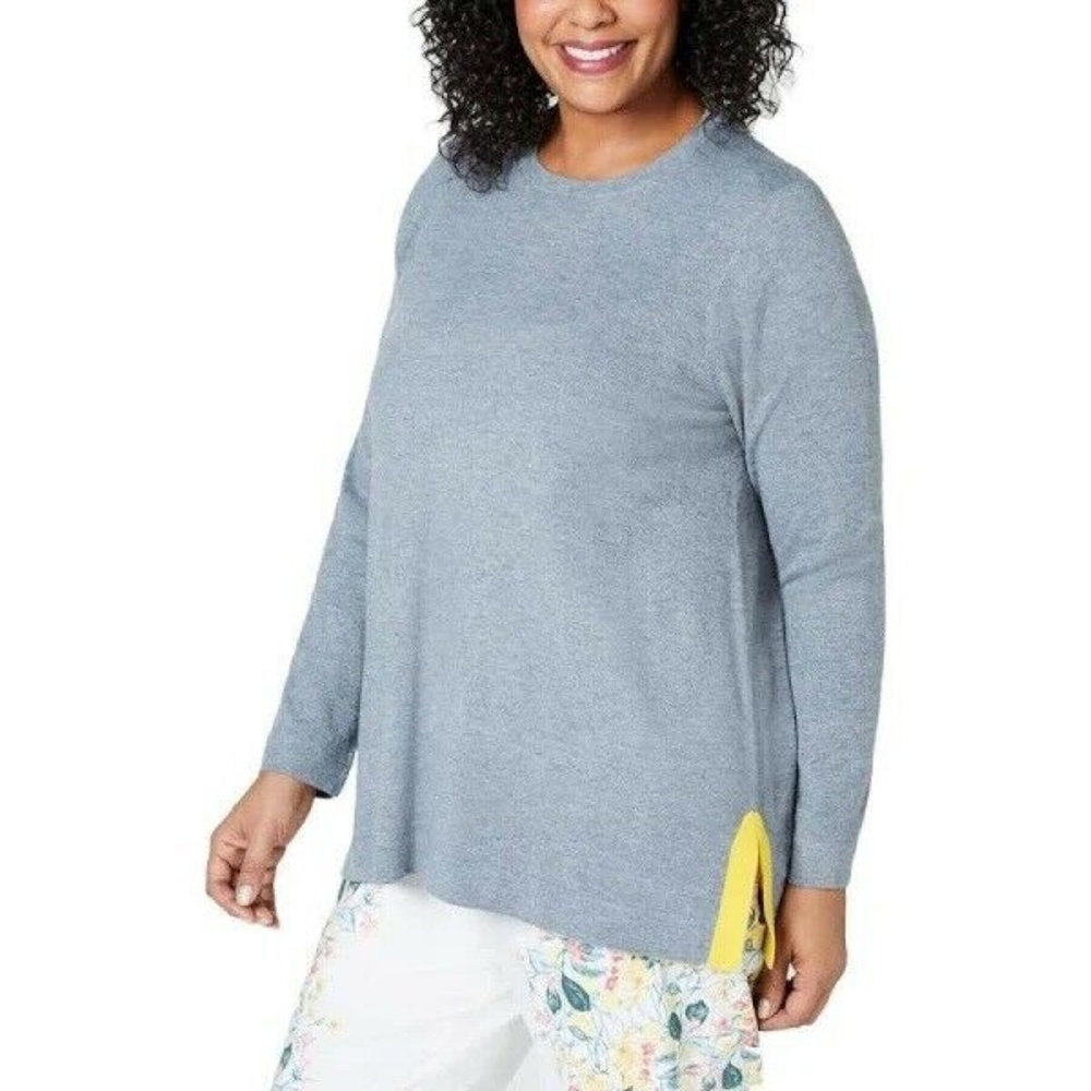 Charter Club 0X Gray Blocked Detail Sweater 5AH75